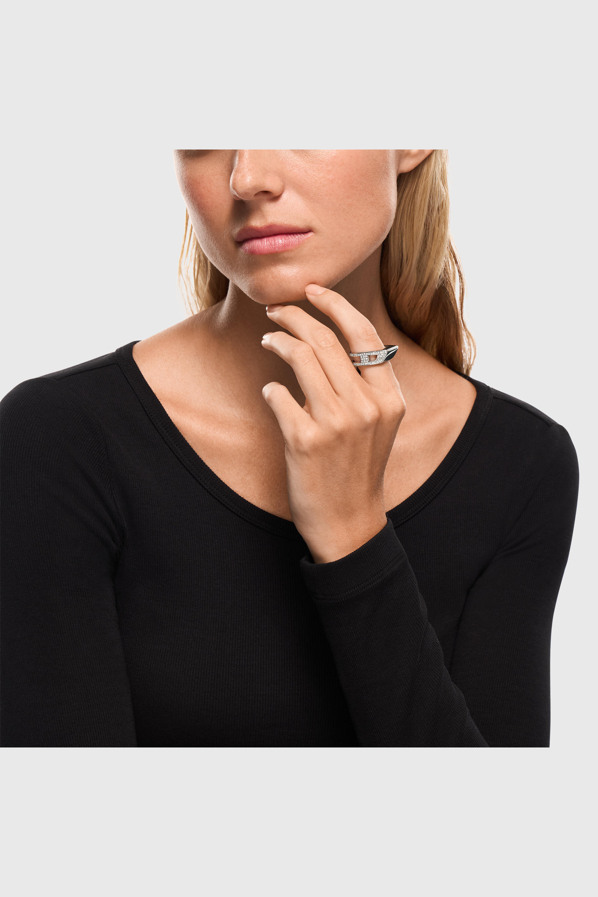 Diesel - DX1740040, Unisex's Stainless steel pave band ring in Silver - 4