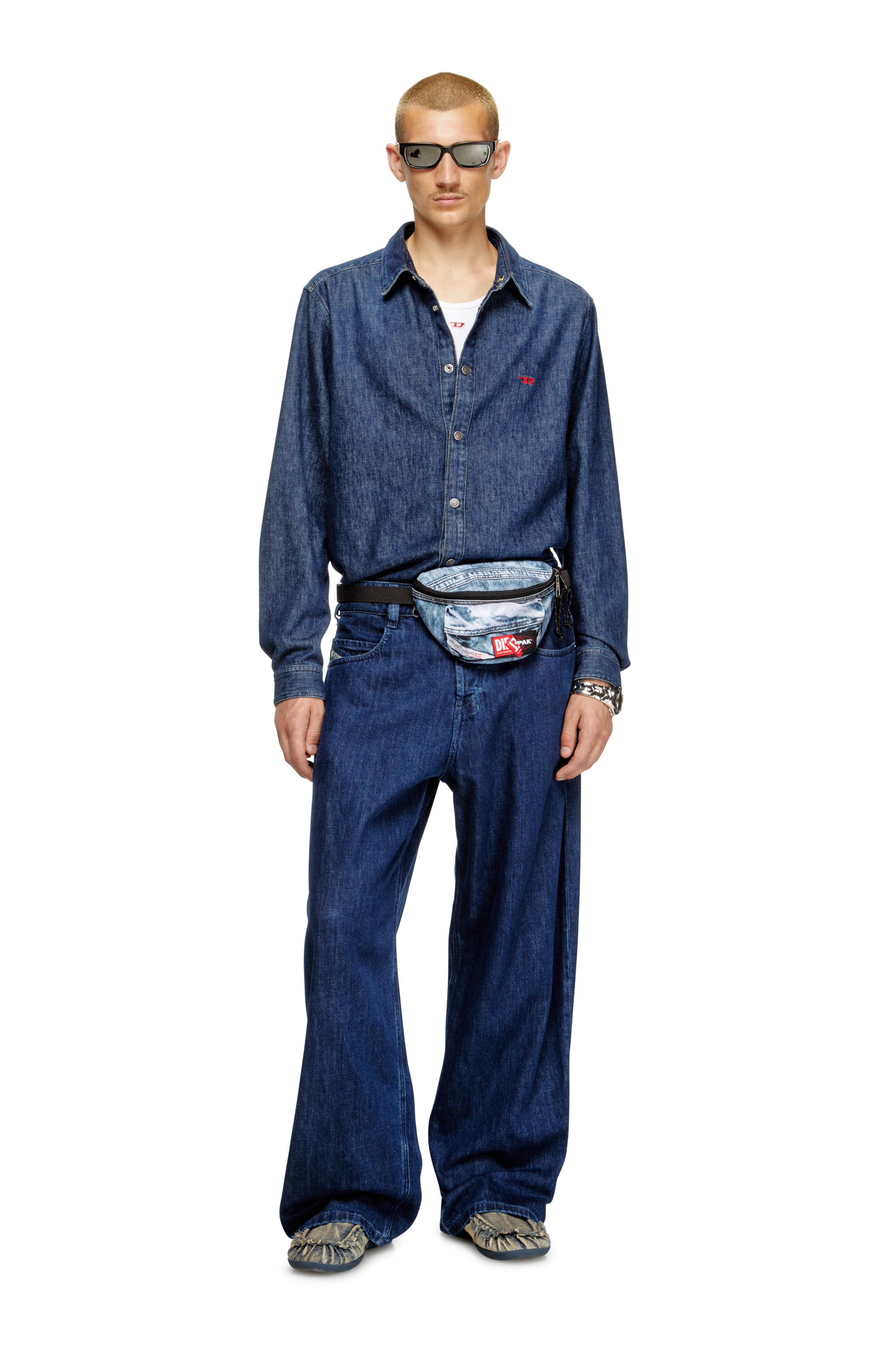 Diesel - DIESEL SPRINGER, Unisex's Belt bag in trompe l'oeil denim in Blue - 6