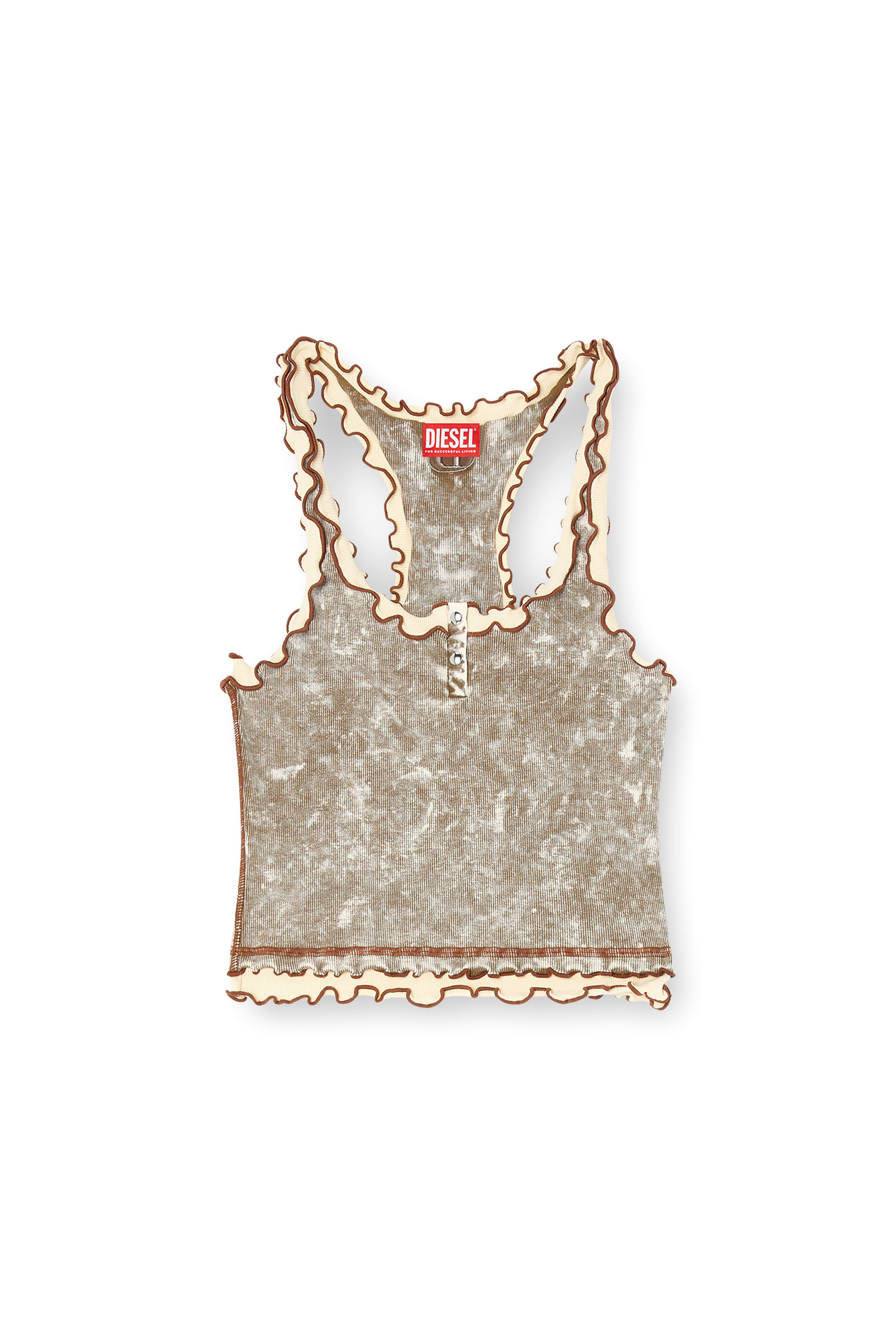 Diesel - T-ILIA-Q1, Woman's Marbled tank top with ruffles in Olive Green - 3