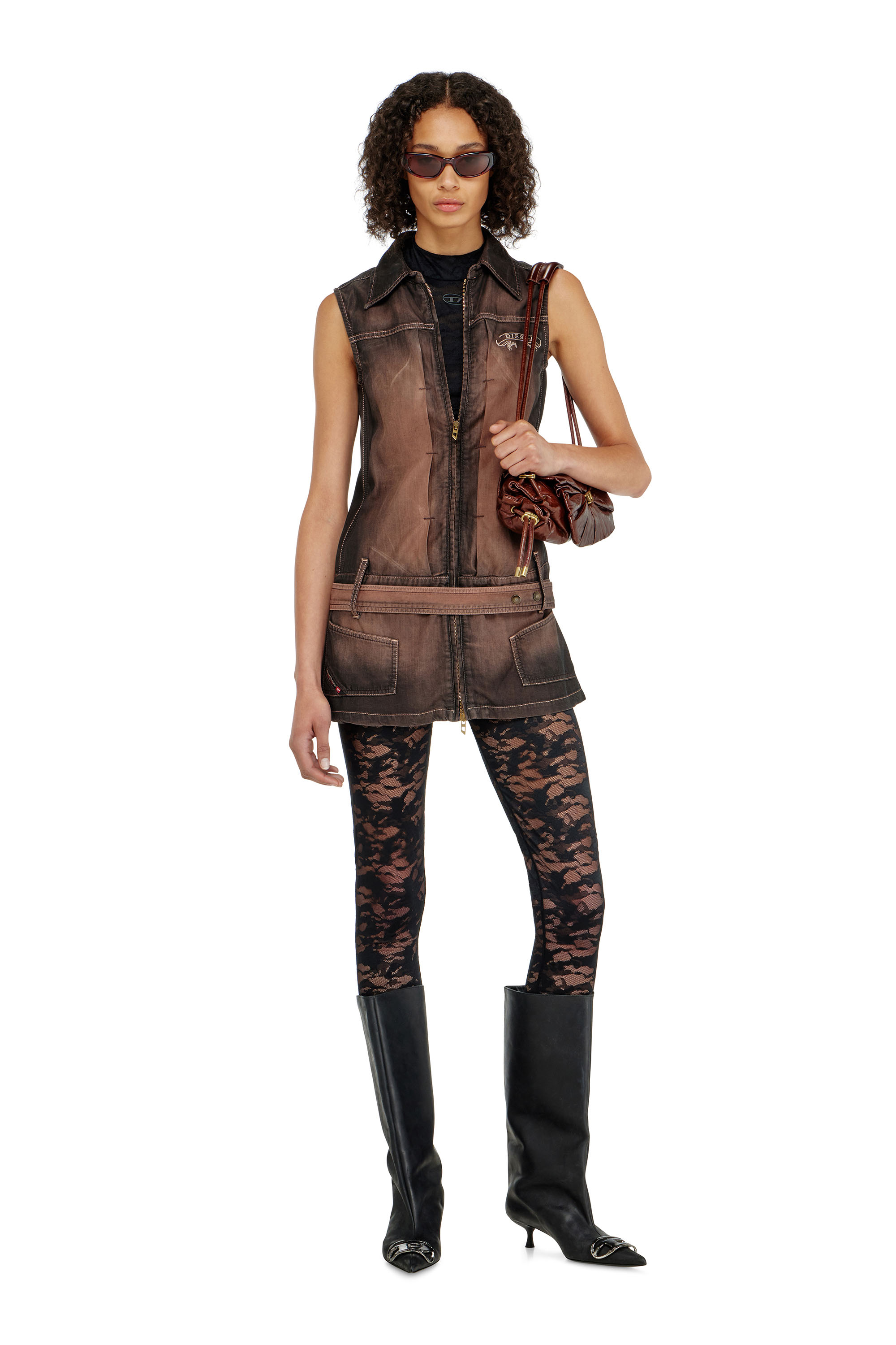 Diesel - HAYLEY-UTLT, Woman's Leggings in nylon camouflage lace in Black - 1
