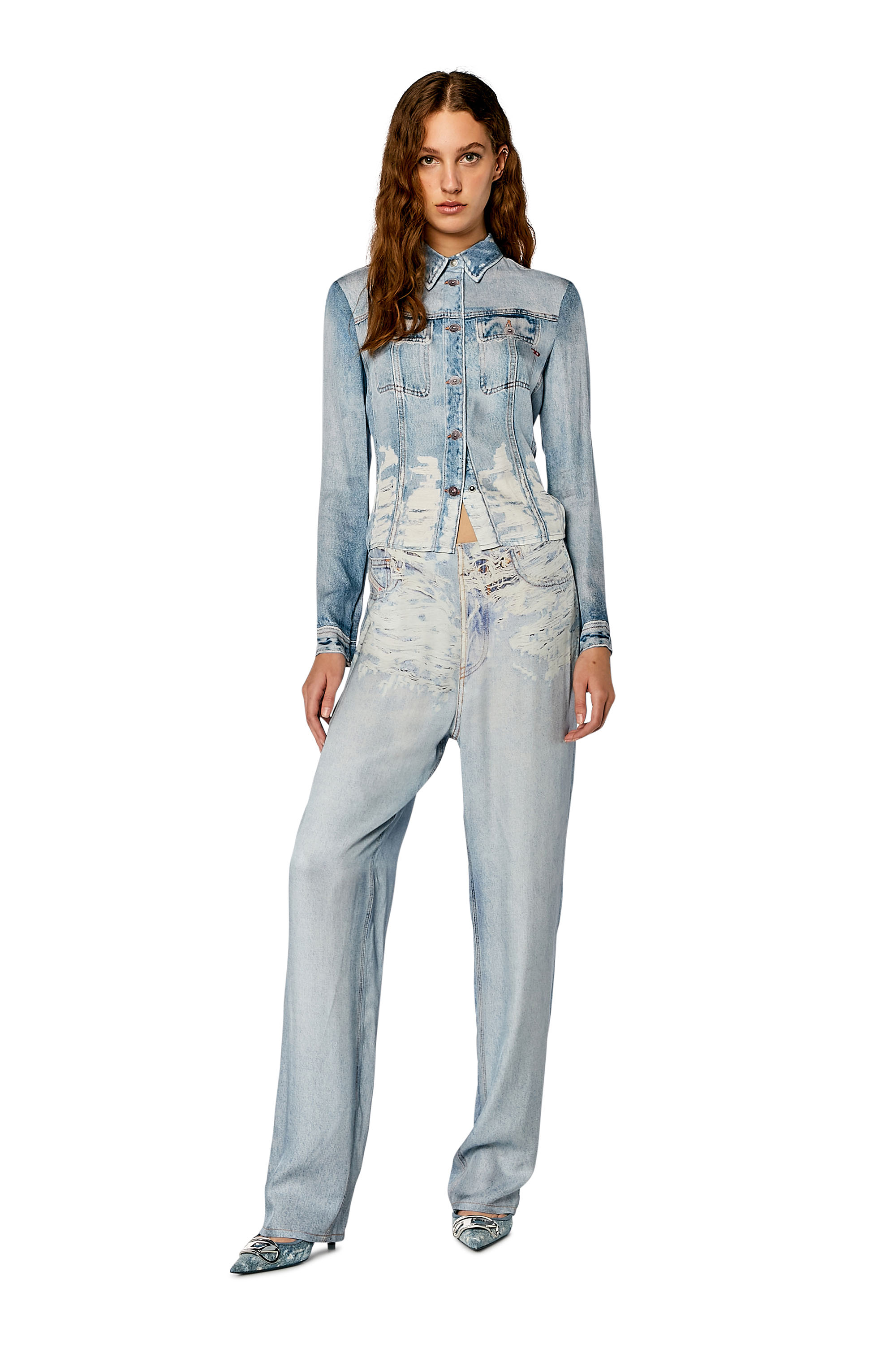 Diesel - P-SARKY, Woman Fluid pants with denim print in Blue - Image 2