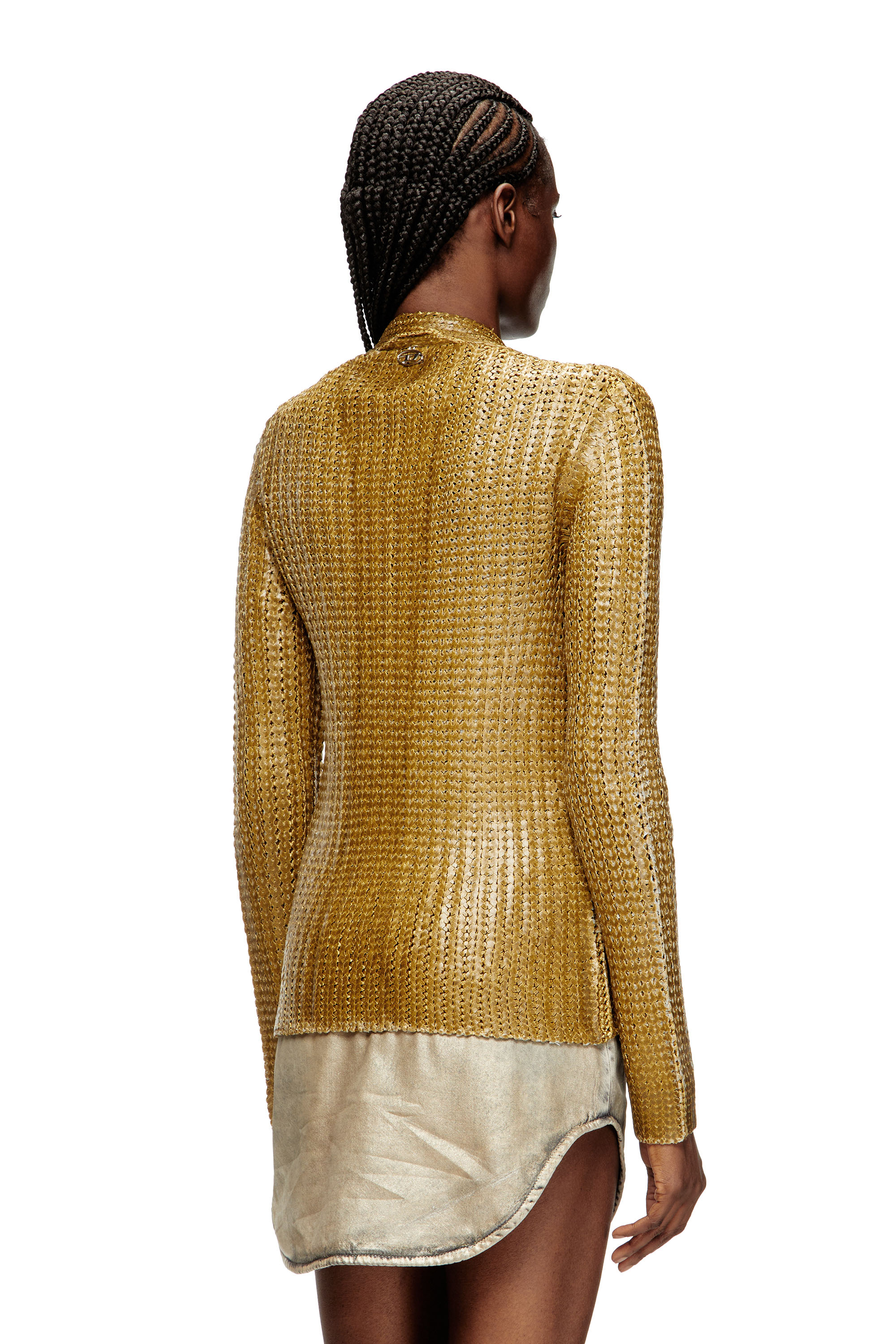 Diesel - M-MILLO, Woman's Ribbed cardigan with shiny effect in Light Brown - 4