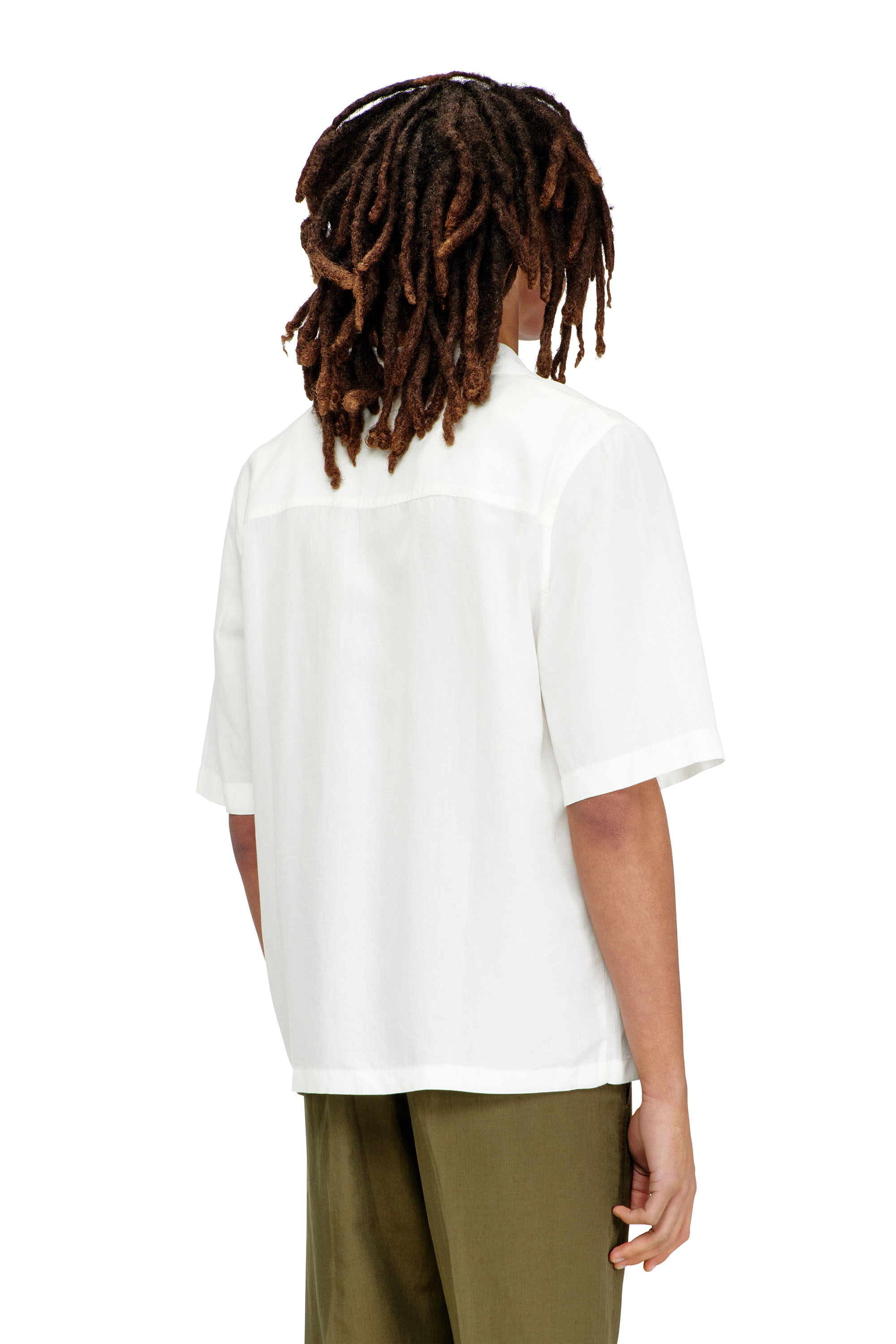 Diesel - S-BRACK-PGBS, Man's Linen-blend shirt with short sleeves in White - 4