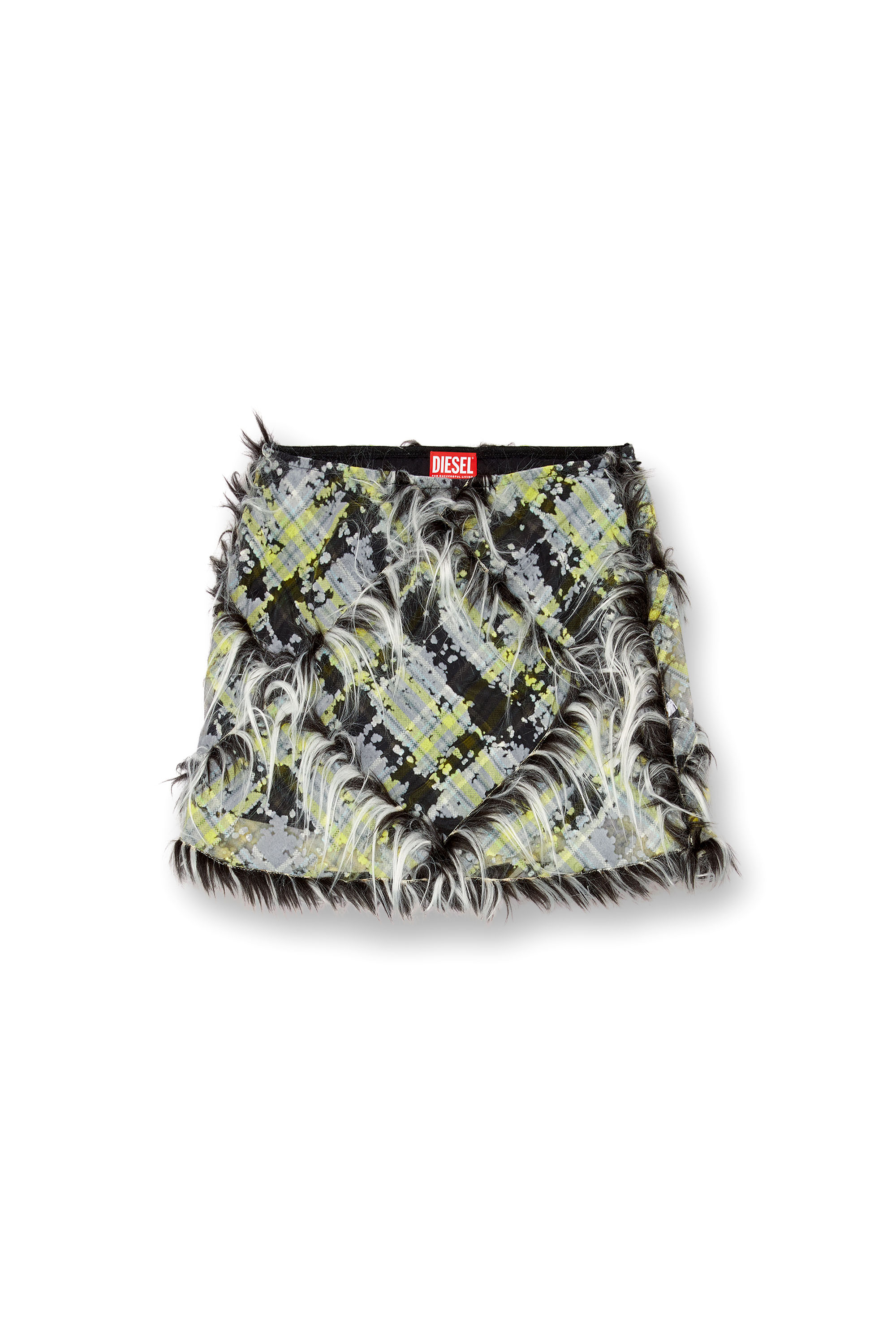 Diesel - O-BEGY, Woman's Tulle miniskirt with fuzzy trims in Black/Green - 6