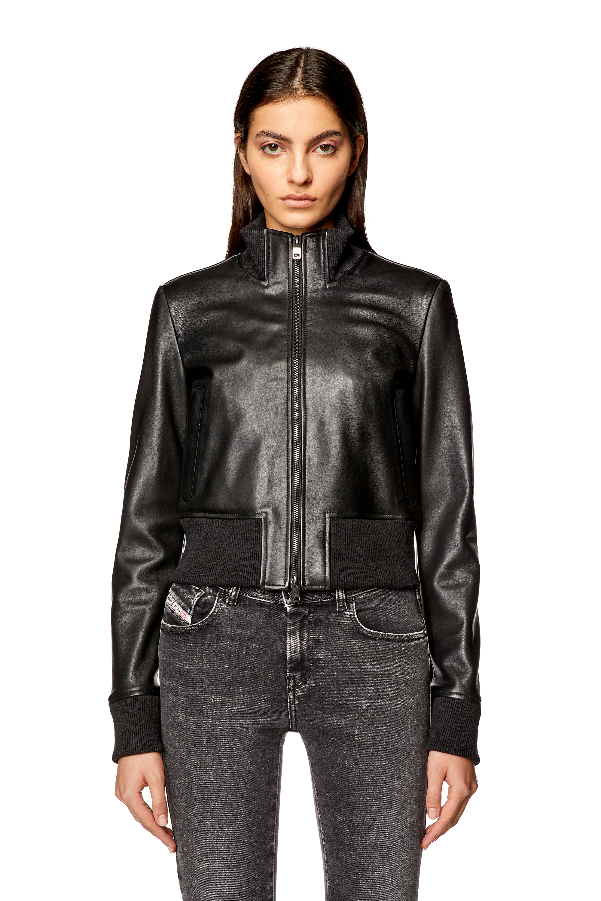 Diesel - L-HUNG, Woman Bomber jacket in waxed leather in Black - Image 5