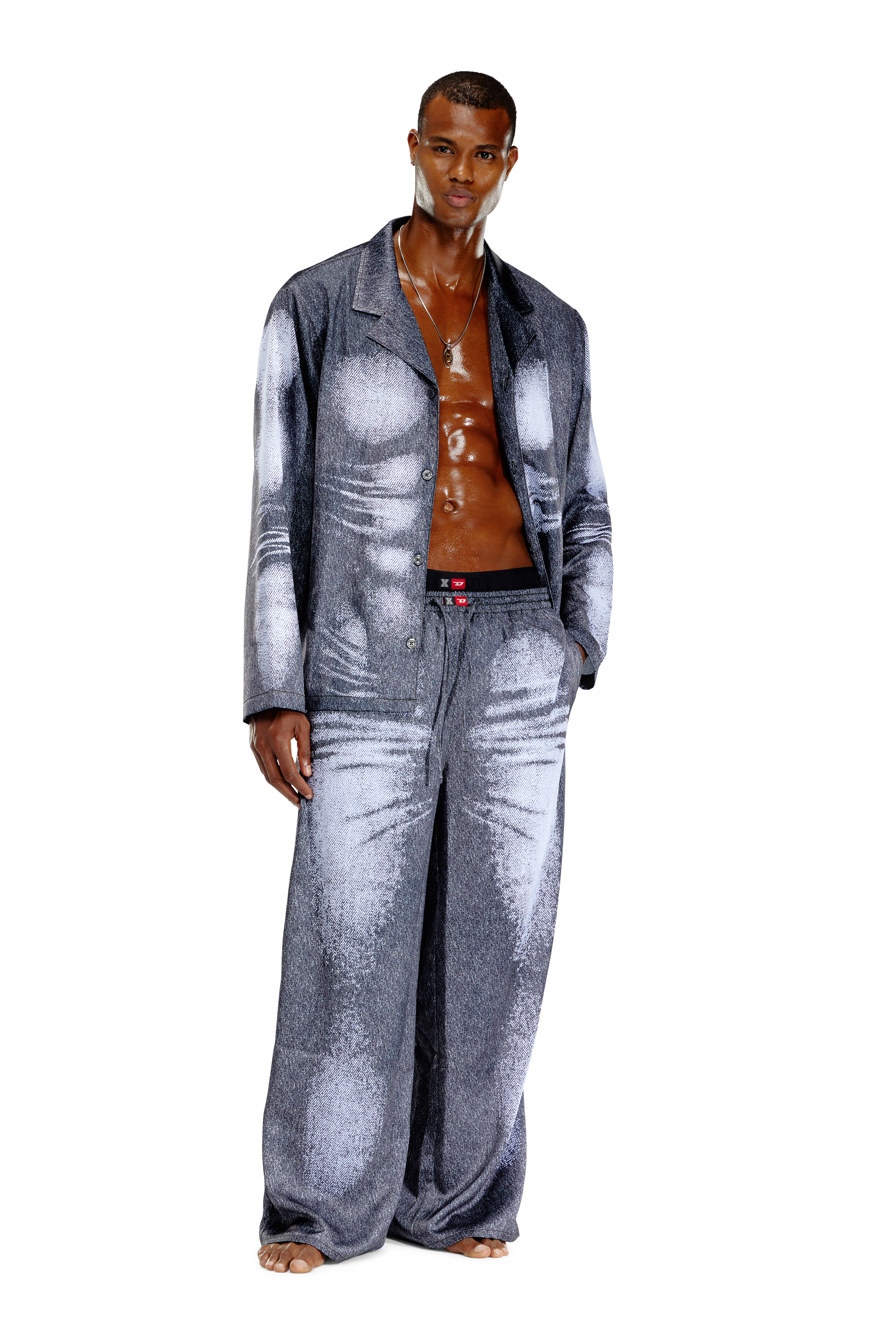 Diesel - STAINS-AND-TROMPE-SLEEP-PANT, Unisex's Satin pyjama pants with denim look in Grey - 2