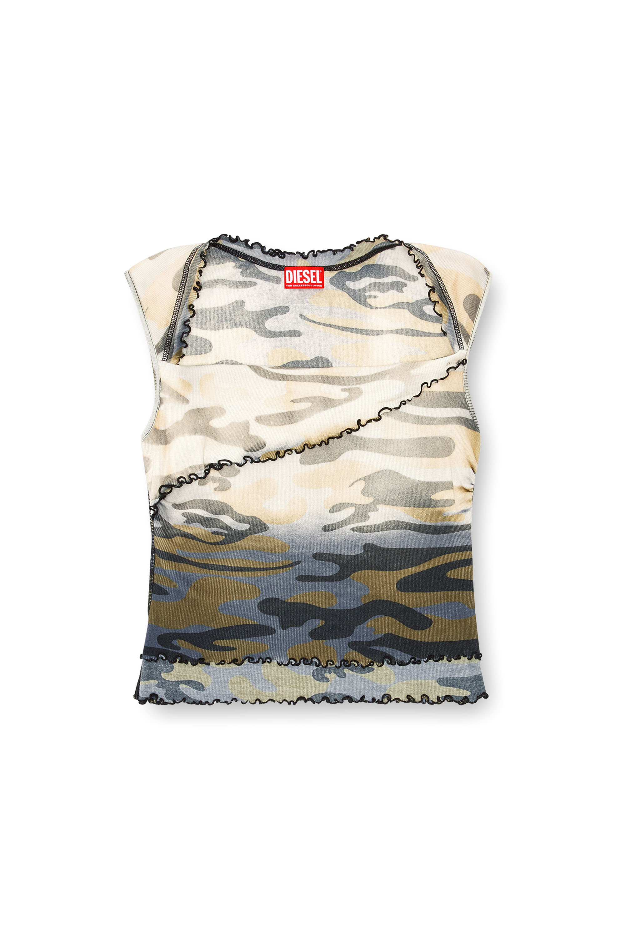 Diesel - T-JANET, Woman Faded camo top with lettuce hems in Multicolor - Image 3