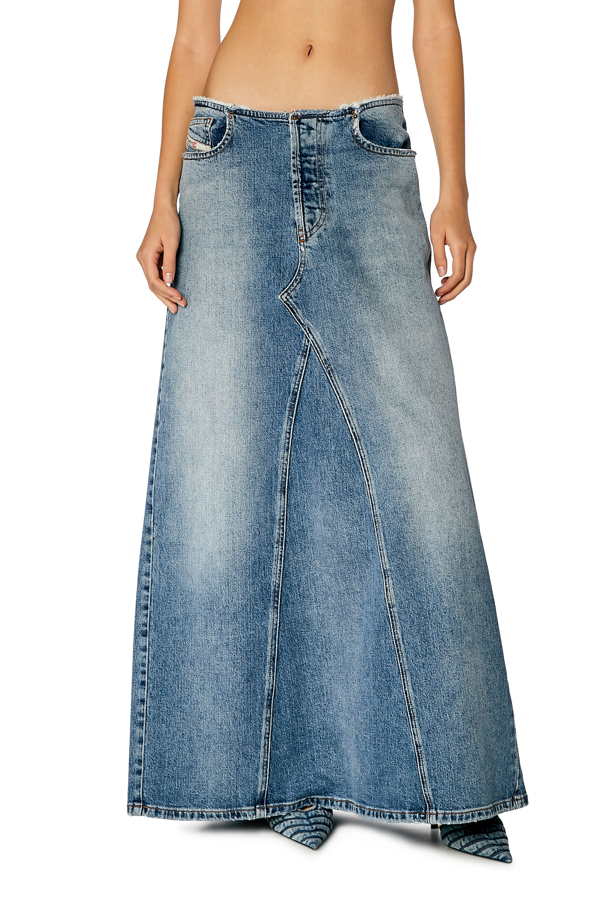Diesel - DE-PAGO-S, Woman Long skirt in comfort denim in Blue - Image 1