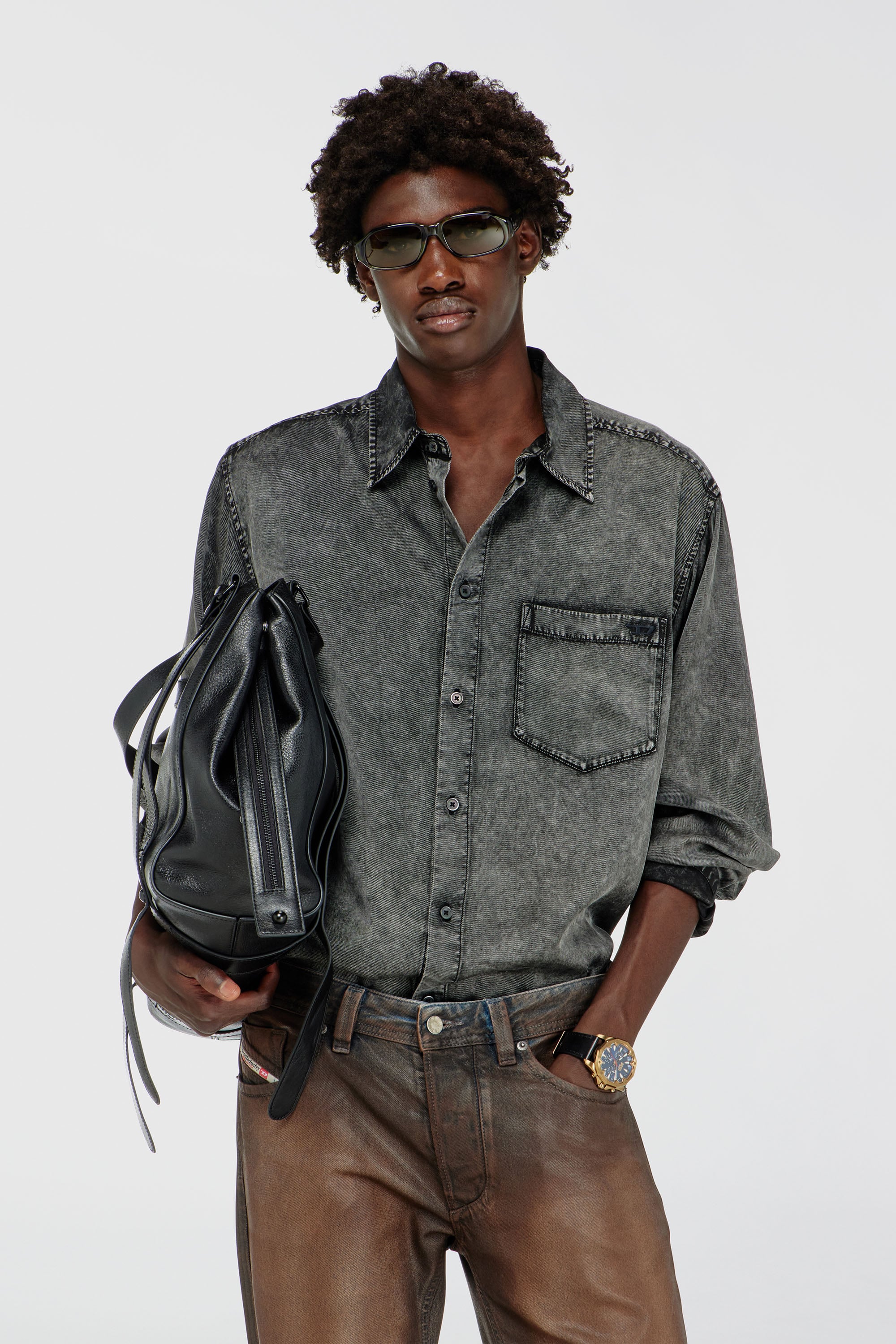 Diesel - S-SIMPLY-NIBC, Man's Fluid shirt in denim-effect viscose in null - 1