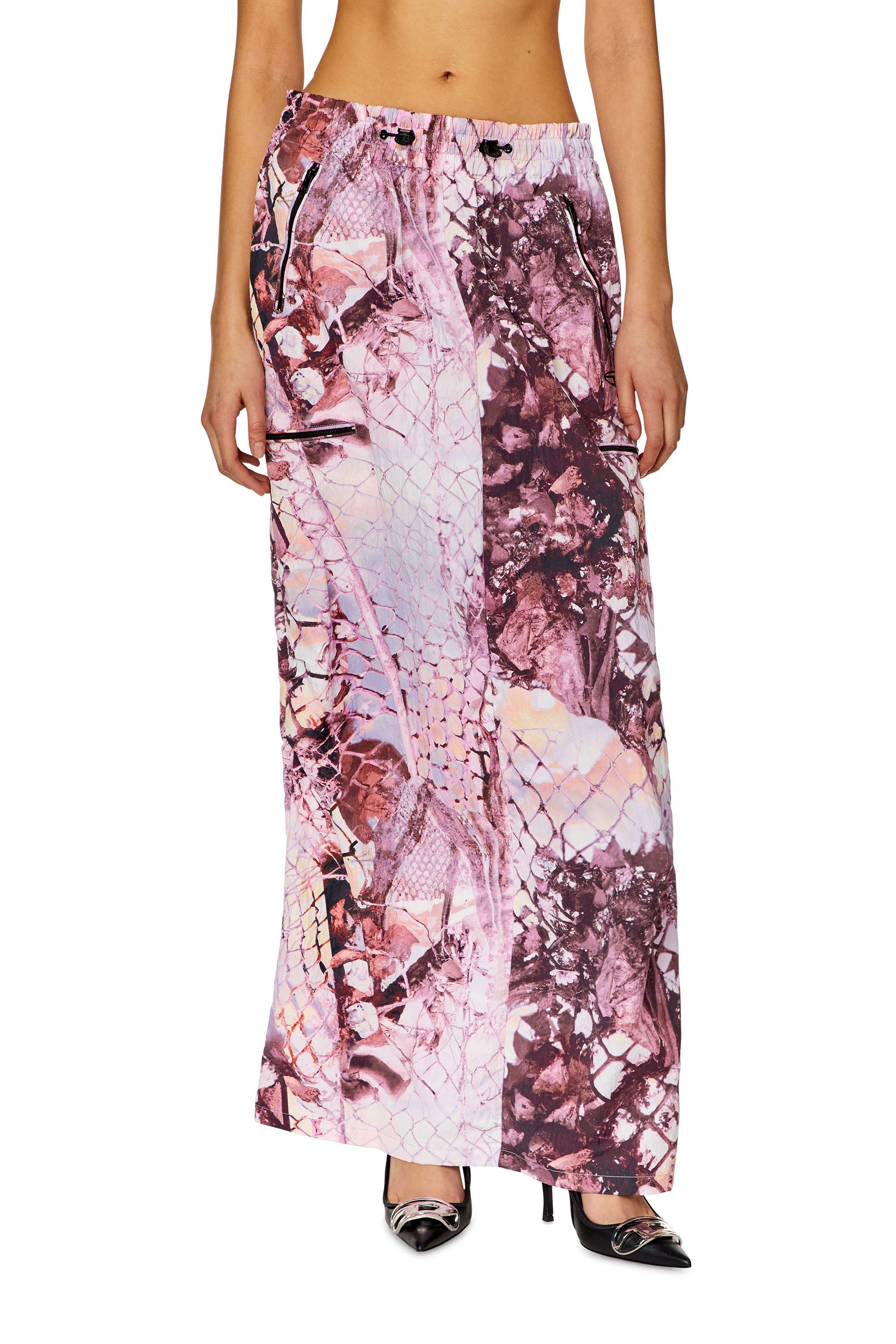 Diesel - O-DIAMY-N1, Woman Long skirt in printed crinkled nylon in Violet - Image 1