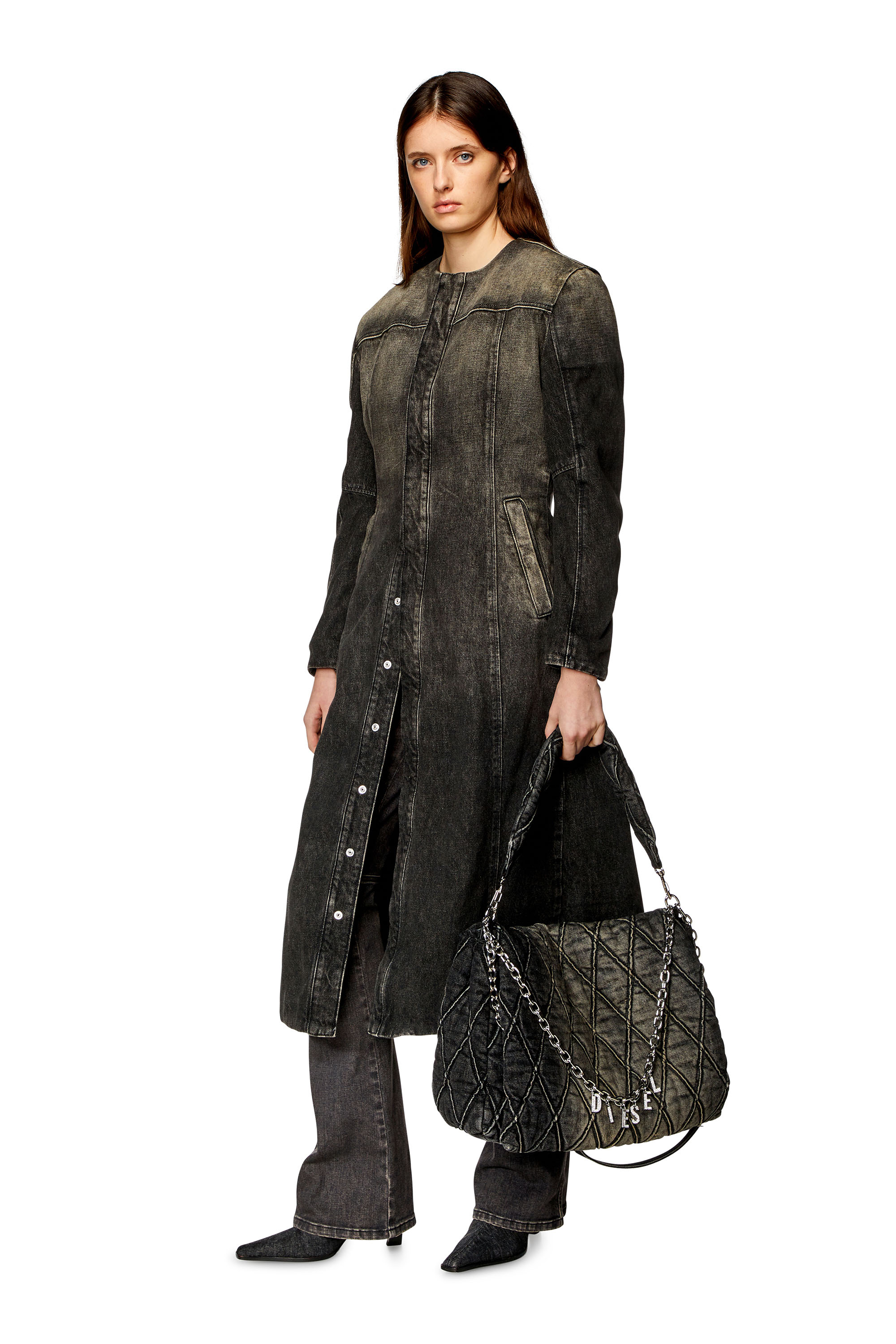 Diesel - DE-SY-S, Woman Denim coat in cotton and hemp in Black - Image 1