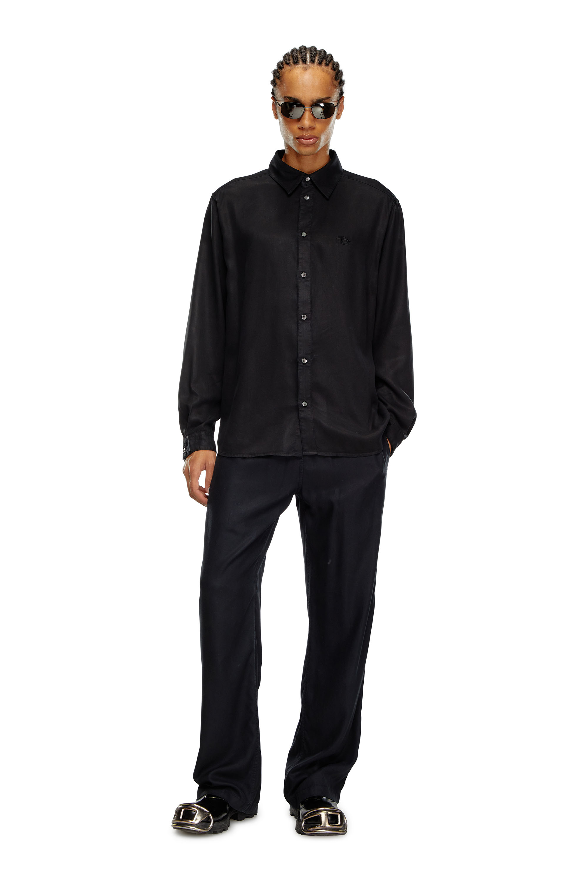 Diesel - S-SIMPLY-C, Man's Fluid shirt with logo embroidery in Black - 2